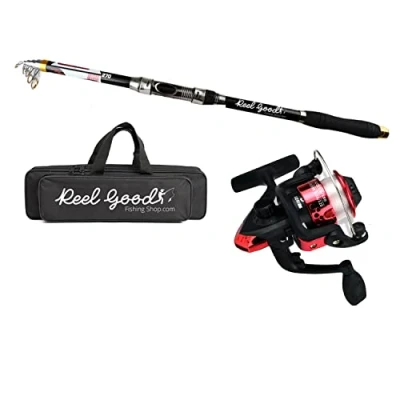 Image of Telescopic Fishing Set Rod, Reel &amp; Bag Ultralight Rod Spinning with All in One Gear Kit (Red, 2.1m)