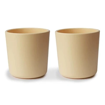 Image of Mushie Dinnerware Cups for Kids Tableware 1x Set of 2 Reuseable Dishwasher and Microwave Safe Easy Child to Hold Made in Denmark (Pale Daffodil)
