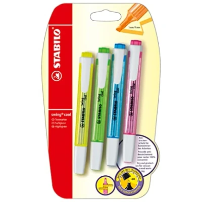 Image of STABILO Swing Cool Highlighters Pack of 4 Green Yellow Blue Pink