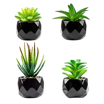 Image of Canirologas Artificial Plants Indoors In Pots,Black Ceramic Potted, Green Succulents Decor, Faux Desk Plant for Bathroom,Living Room, Office Decoration (green)