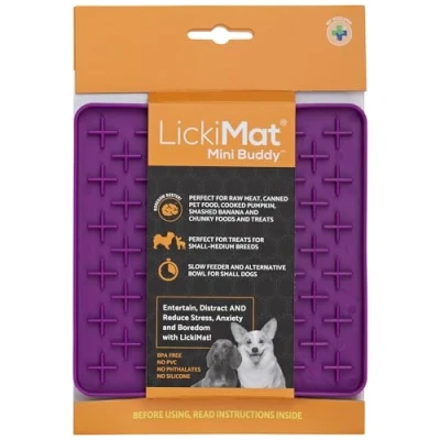 Image of LickiMat Mini Classic Buddy Dog Food Mat, Slow Feeder for Boredom &amp; Anxiety Relief Dogs, Perfect Food, Treats, Yoghurt Peanut Butter, Fun Alternative to a Feeding Bowl, Purple