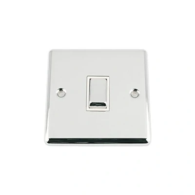 Image of 10A Intermediate Switch 1 Gang Polished Chrome Classic White Insert Metal Rocker