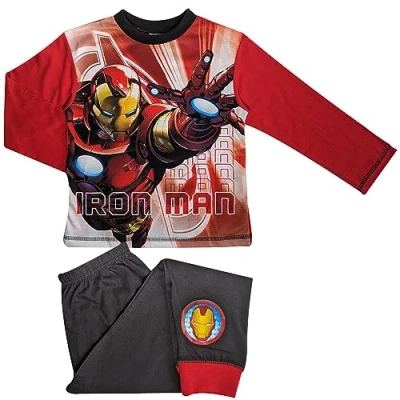 Image of Marvel Boys Iron Man Pyjamas Long Sleeved 4 to 10 Years 9 / 134 140 cms Black/Red