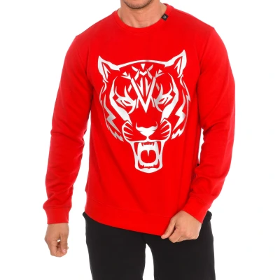 Image of Plein Sport FIPSG604 Mens long sleeved crew neck sweatshirt Red Cotton Size X Large