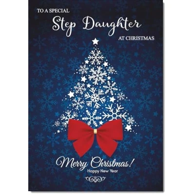 Image of doodlecards Step Daughter Christmas Card Blue Abstract Tree Medium Size with Plain Red Envelope, 21 x 15cm