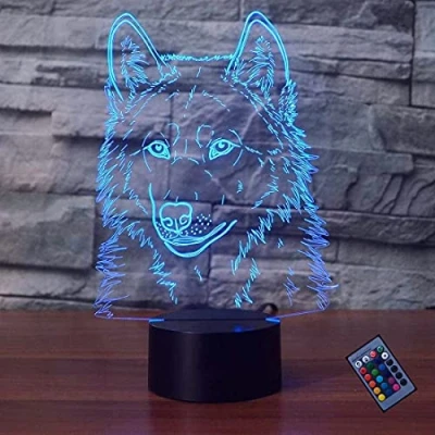 Image of Creative 3D Wolf Night Light 16 Colors Changing Remote Control USB Power Touch Switch Decor Lamp Optical Illusion LED Table Desk