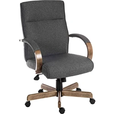 Image of Santki Grayson Executive Ergonomic Office Chair with Padded Armrests, Height Adjustable Desk Chair, Swivel Computer Seat Cushion for Home/Office Grey Fabric
