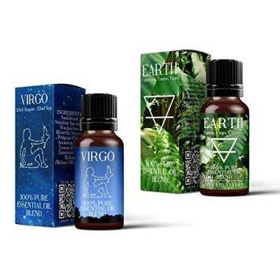 Image of Mystix London Earth Element &amp; Virgo Zodiac Sign Astrology Essential Oil Blend Twin Pack (2x10ml) for Diffusers, Aromatherapy Massage Blends Perfect as a Gift Vegan, GMO Free