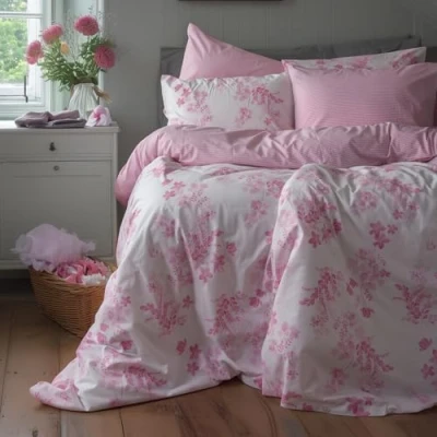 Image of LERUUM Duvet Cover Bedding Set%100 Cotton Sevilla Pattern Quilt Set (Pink, 155 x 220 cm + 80 cm)
