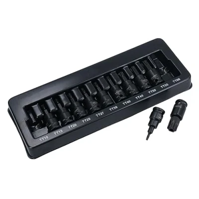 Image of AB Tools Male Torx Star Impact Impacted Shallow Short Bit Sockets T10 T60 11pc Set