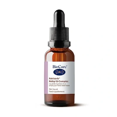 Image of BioCare Nutrisorb Methyl B Complex Liquid vitamins in a Simple, Purified Water Base For Energy, Nervous System Support and Hormone Balance Vegan Friendly 15 ml