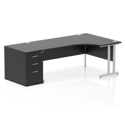 Image of Impulse 1800 RH Crescent Desk Black/Silver Cantilever 800 Hi Ped