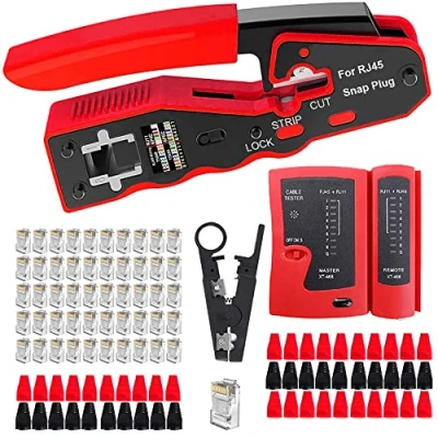 Image of MAYLINE RJ45 RJ12 Crimp Network Tool kit, CAT5 CAT6 Stripper Cable Crimping Tool, Professional LAN Tester, Ethernet Crimper kit&amp;RJ45 Repair with Connectors(Red)