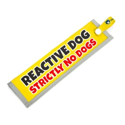 Image of dogkit Reactive Dog Strictly No Dogs Space Awareness Sleeve for Nervous Dogs, Reflective, Waterproof, Double Sided Slip on the Lead (Yellow, Plain)