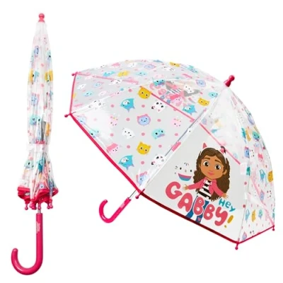 Image of Gabby&#039;s Dollhouse Stick Umbrella for Girls, Clear Dome Lightweight Kids Travel Accessories Girls Gifts