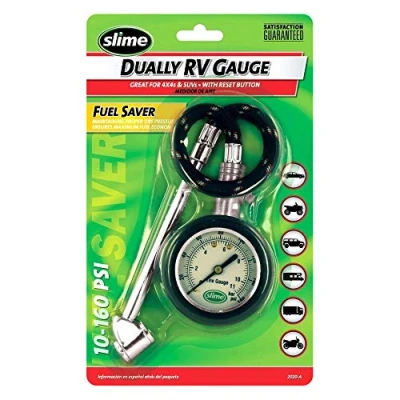 Image of Slime 2020 A Tire Gauge, Dual Head, Dial Gauge with Hose, Sensor Safe, 10 160 psi