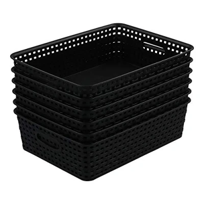 Image of Bringer Plastic Office Paper Storage Basket Tray, Set of 6 A4 Size Black