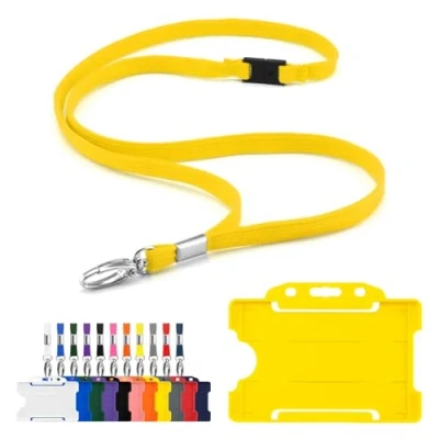 Image of CKB LTD Lanyard with Card Holder Includes 1x Eco Friendly RPET Plain Safety Breakaway Neck Strap Metal Clip and Matching Biodegradable Single Sided Rigid Plastic ID Badge (Yellow)