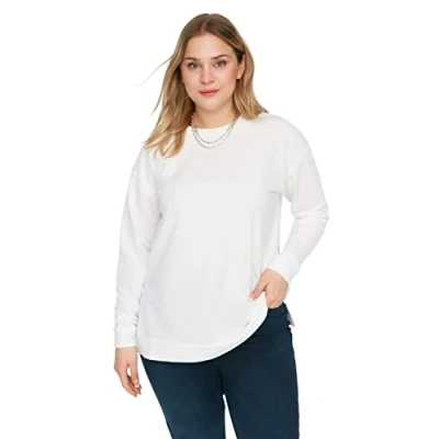 Image of Trendyol Women Plus Size Regular fit Basic Crew neck Knit Sweatshirt Ecru