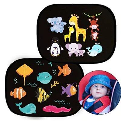 Image of Car Window Sun Shade for Baby Kids, Sunshades Shield Visor Children with PVC Adsorption UV Rays/Sunlight Protection(Cute Animal Pattern (Black)