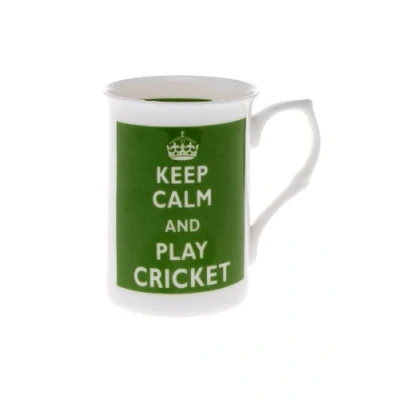 Image of Kirsty Jayne China Cricket Sport,Bone Keep Calm and Play 10 Fl Oz Beaker/Mug, Cup
