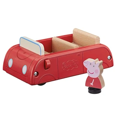 Image of Peppa Pig Wooden Red Car, push along vehicle, imaginative play, preschool toys, fsc certified, sustainable gift for 2 5 years old