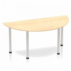Image of Impulse 1600mm Semi Circle Table Maple Top Silver Post Leg