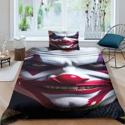 Image of Clowns Comfortable Duvet Cover Set Luxe Art Style Quilt Hidden Zipper with Pillowcases Comforter Soft Microfiber Washable Bedding Single（135x200cm）