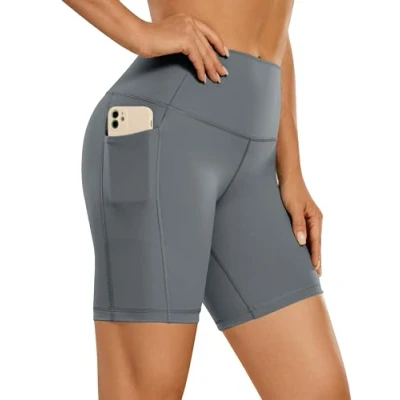 Image of CRZ Yoga Women&#039;s Naked Feeling 6&#039;&#039; Shorts with Pockets High Waisted Gym Cycling Fitness Dark Carbon 14