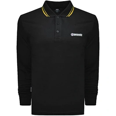 Image of Lambretta Mens Big &amp; Tall Twin Tipped Long Sleeve Polo Shirt 2XL Black
