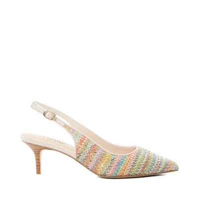 Image of Dune Ladies CELIMA Rainbow Raffia Sling Backs Size UK 3 Stacked Heel Slingbacks Multi