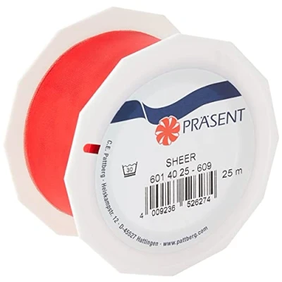 Image of C.E. Pattberg Sheer Organza Ribbon Red, 27 Yards Gift Wrap Ribbon, 1.6 inches Width, Accessories for Decoration &amp; Handicrafts, Presents, Every Occasion