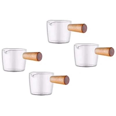 Image of Potadak 4PCS Transparent Glass Creamer with Wooden Handle, Mini Coffee Milk Pitcher. 50Ml