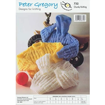 Image of Baby Chunky Knitting Pattern Long Sleeved Sweaters &amp; Hooded Sweater with V Round Neck (PG 732) by Peter Gregory