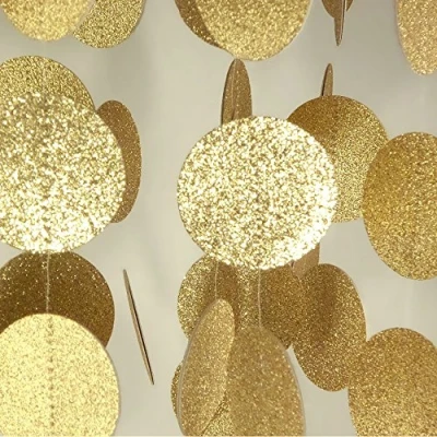 Image of Little Snow Direct 3M Sparkling Paper String Garland Hanging Bunting Handmade Wedding Birthday Party Colourful Decoration Dots Gold Glitter