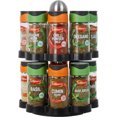 Image of Premier Housewares Spice Rack with Spices Included Free Rotating Standing Jars for Cooking Space Saving Seasoning Organizer 16 Storage Containers your Kitchen