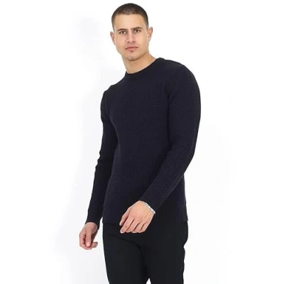 Image of BRAVE SOUL Mens Jumpers Knitted Sweater Long Sleeve Jumper for Men UK, Navy Colour, UK Size 2XL