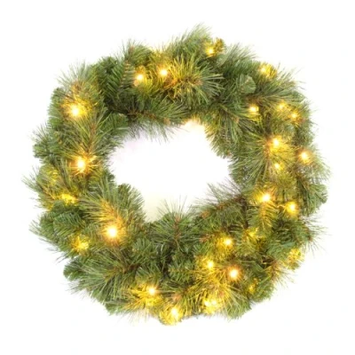 Image of WeRChristmas Pre Lit Alberta Spruce Wreath Illuminated with 35 Warm White LED Lights, 60 cm Wreath, Green
