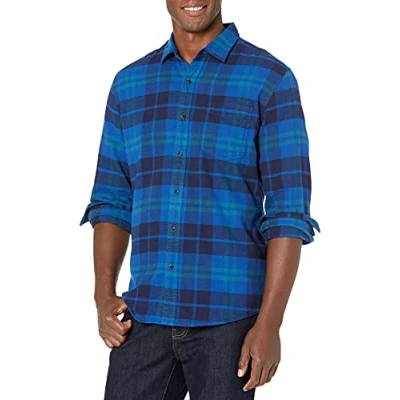 Image of Amazon Essentials Men&#039;s Long Sleeve Flannel Shirt (Available in Big &amp; Tall), Black Blue Plaid, L