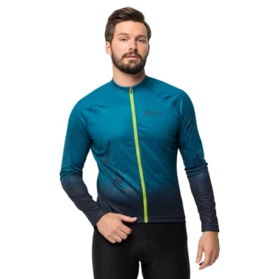 Image of Jack Wolfskin Men&#039;s Morobbia Fz L/S Print M Cycling Jersey, Blue Daze, L