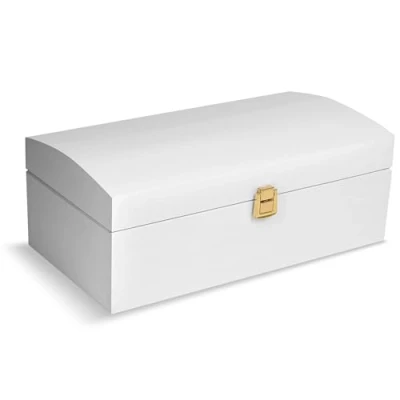 Image of Creative Deco Large Wooden Storage Box White with Lid 34.5 x 18 13.8 cm Wood Keepsake Treasure Chest Trunk Perfect Memory for Art &amp; Craft or as an Easter Gift
