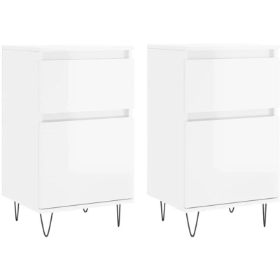 Image of vidaXL Sideboards 2 pcs High Gloss White 40x35x70 cm Engineered Wood