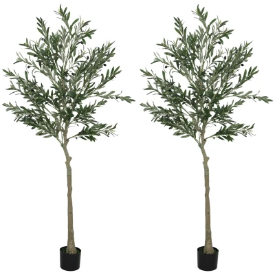 Image of HOMCOM 2 Pack Indoor Artificial Plants Faux Potted Silk Olive Trees 180cm