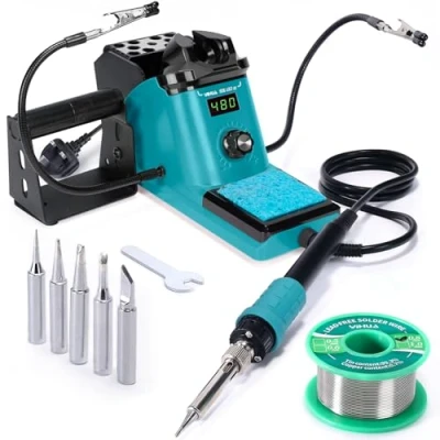 Image of YIHUA 926LED III 60W Digital Display Soldering Iron Station Kit with 2 Helping Hands, 5 Extra Tips, Lead Free Solder Wire, Auto Sleep &amp; Calibration Support (UK Plug)