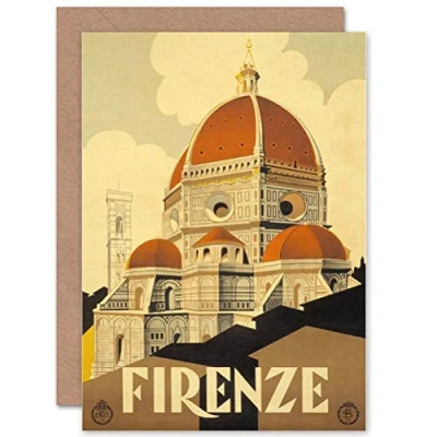 Image of Wee Blue Coo Personalised Florence Italy Firenze Cathedral Santa Maria Fiore Vintage Travel Ad Greeting Card Arty Art All Occasion Birthday