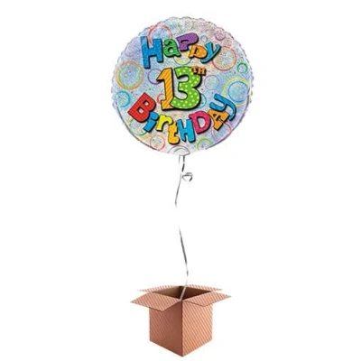 Image of PARTYRAMA.CO.UK Happy 13th Birthday Holographic Round Foil Balloon Inflated in a Box