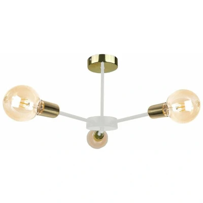 Image of Sun Multi Arm Semi Flush Ceiling Light White, Gold, 40cm, 3x E27