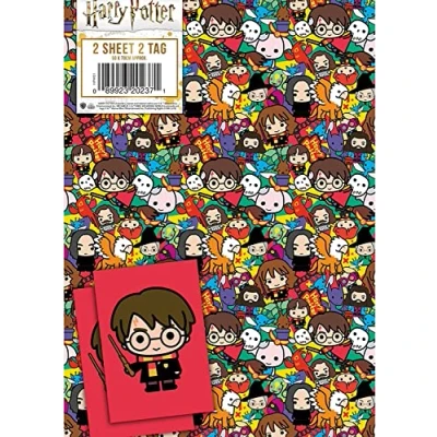 Image of Harry Potter Wrapping Paper 6 Sheets Tags Sheet Size 70cmx50cm Official Product Responsibly Resourced
