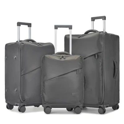 Image of Kono 20&quot; 24&quot; 28&quot; Suitcase Set of 3 Lightweight Soft Shell Luggage Sets Piece Travel with 4 Wheels and TSA Combination Padlock (Grey)