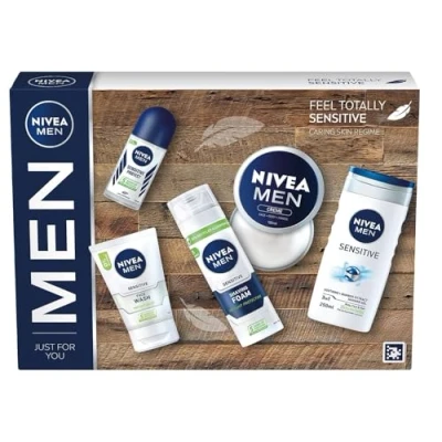 Image of NIVEA MEN Feel Totally Sensitive Caring Skin Regime Gift Set (Sensitive Shower Gel, Face Wash, Shaving Foam Roll On and Creme)